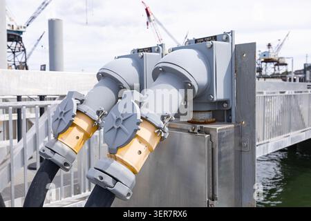 Shore Power connections with cables connected on 480 Volt. Stock Photo