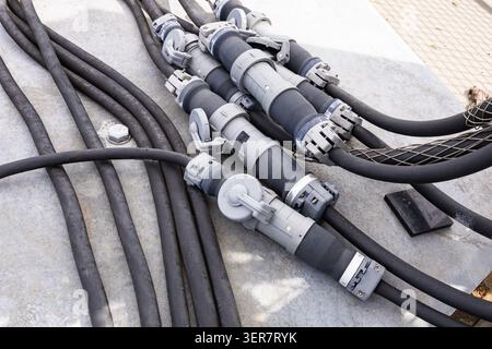 Shore Power connections with cables connected on 480 Volt. Stock Photo