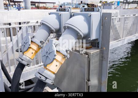 Shore Power connections with cables connected on 480 Volt. Stock Photo