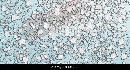 An abstract digital art background featuring numerous white, textured, circular particles scattered across a soft, light blue gradient backdrop. Stock Photo