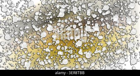 An abstract digital art background featuring a pattern of white textured, stippled circles layered over a smooth, warm gold and brown gradient backdro Stock Photo