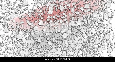 An abstract digital art composition featuring numerous white, textured, irregular circular particles scattered over a background with soft red light s Stock Photo