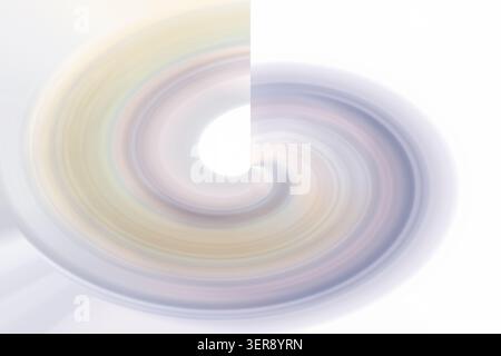 An elegant abstract background with a soft pastel spiral pattern, blending muted tones of blue, yellow, and grey, isolated on a white background. Stock Photo