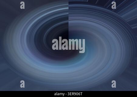 A dark blue abstract background featuring a dynamic swirling vortex pattern with radial lines and a deep central point. Stock Photo