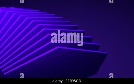 An abstract image featuring layered geometric shapes in vibrant purple tones against a deep dark background, creating a sense of depth and modernity. Stock Photo