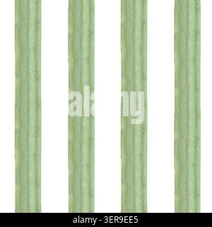 A seamless pattern with green and white vertical stripes, hand-painted in watercolor. A vibrant clip art for decorating textiles, scrapbooking paper, Stock Photo