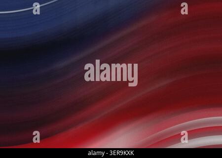 A dramatic abstract background featuring deep blue and intense red tones with curved, glowing light streaks and a subtle grainy texture throughout. Stock Photo