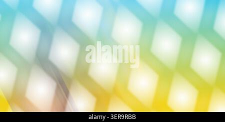 A colorful abstract background showing a grid of glowing diamond shapes overlaid on a smooth gradient transitioning from blue to yellow and green. Stock Photo