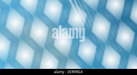 An abstract digital art background featuring a pattern of glowing, soft-edged diamond shapes set against a deep blue background with bright light stre Stock Photo