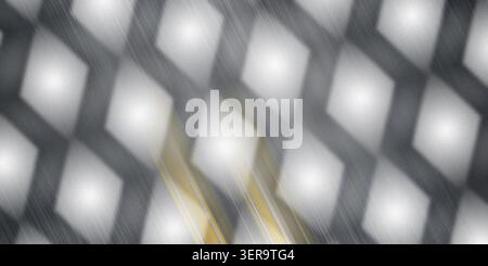 An abstract background featuring a repeating pattern of glowing diamond shapes with a brushed metal texture and diagonal golden light streaks. Stock Photo