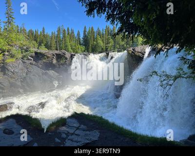 Ristafallet Waterfall in Jämtland, Sweden Stock Photo