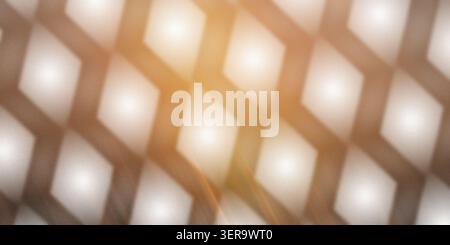 A digital abstract background featuring a repeating pattern of glowing diamond shapes with a warm golden light flare and a grainy texture. Stock Photo