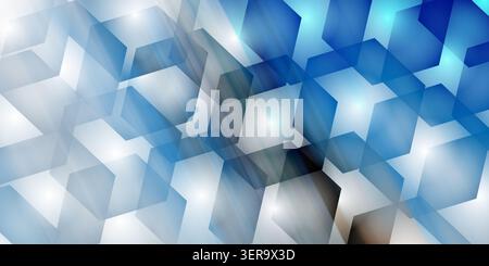 An abstract background featuring overlapping blue hexagonal shapes with a subtle light effect, creating a modern and technological aesthetic. Stock Photo