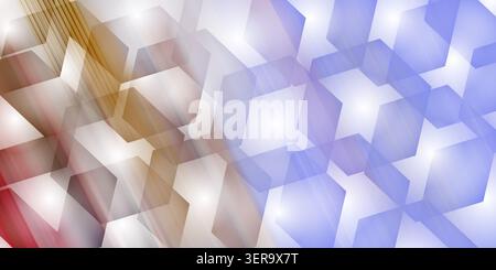 A bright, abstract composition featuring a hexagonal grid pattern with a vibrant blue and gold color palette and soft, glowing light effects. Stock Photo