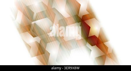 Modern abstract background featuring geometric hexagon shapes in orange and brown tones with light flares on a white backdrop. Stock Photo