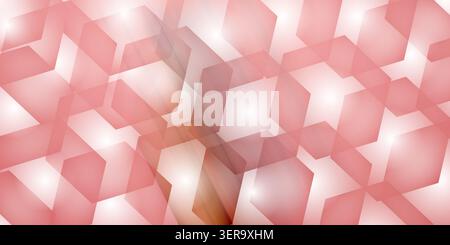 Abstract digital background featuring overlapping hexagonal shapes in shades of red and pink with a soft glowing light effect and subtle texture. Stock Photo