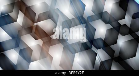 An abstract digital background featuring a pattern of dark, translucent cubes layered over a bright, glowing surface with dynamic light streaks. Stock Photo