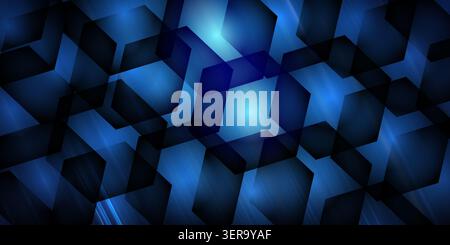Modern abstract background with glowing blue and dark hexagonal shapes, dynamic light streaks, creating a futuristic digital design. Stock Photo