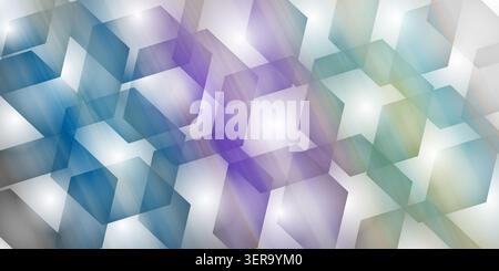 Modern abstract background featuring translucent blue, purple, and teal geometric hexagonal shapes with glowing light effects. Stock Photo