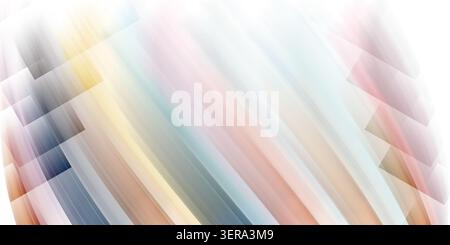 A bright abstract background with a soft multicolored gradient, diagonal light rays, and translucent geometric square shapes on the edges. Stock Photo