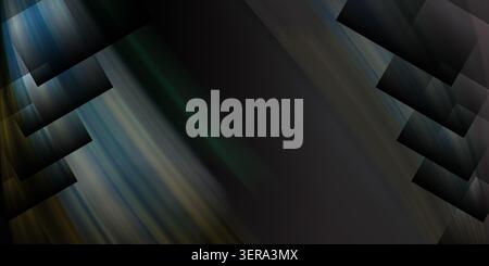 Abstract background featuring a dark, moody gradient with diagonal motion blur and dark rectangular geometric shapes arranged on the sides. Stock Photo