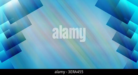 Abstract background featuring diagonal motion blur lines and layered geometric rectangles in various shades of blue. Stock Photo