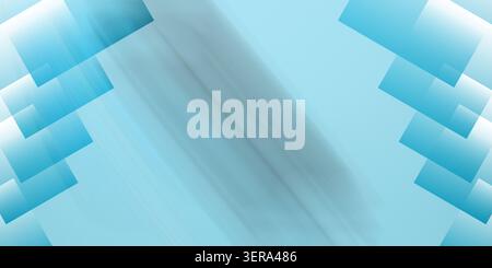 Abstract background featuring soft blue diagonal motion blur with layered, semi-transparent floating rectangles on the sides. Stock Photo