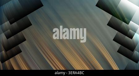 An abstract background featuring a dark metallic gradient with diagonal motion blur and a series of overlapping dark square shapes along the sides. Stock Photo