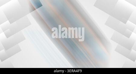 An abstract digital background featuring a soft light grey gradient with diagonal motion blur lines and overlapping light rectangular geometric shapes Stock Photo