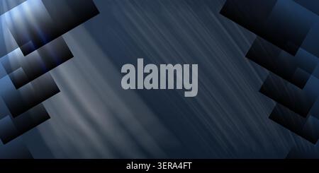 A sophisticated abstract background with deep blue tones, subtle light rays, and dark rectangular frames arranged diagonally. Stock Photo