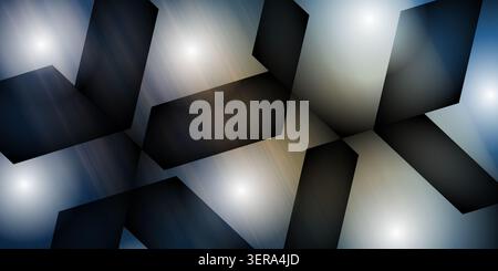 An abstract background featuring dark, angular, overlapping geometric shapes set against a soft, glowing, multi-colored gradient backdrop with light s Stock Photo