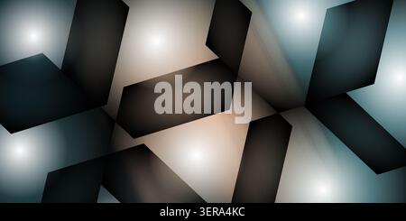 An abstract background featuring dark, angular, overlapping geometric shapes set against a soft, glowing, multi-colored gradient backdrop with light s Stock Photo