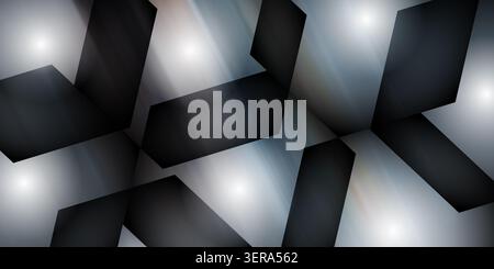 An abstract composition featuring dark, angular shapes set against a background of soft, diagonal light streaks and glowing highlights. Stock Photo