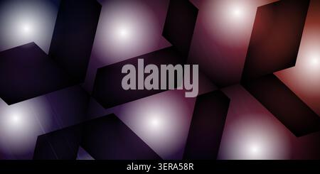 A modern abstract design with dark geometric polygons set against a vibrant purple and red glowing background with soft light diffusion. Stock Photo