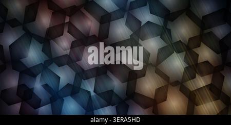 Abstract background featuring a repeating pattern of dark translucent hexagons over a multicolored gradient with subtle light streaks. Stock Photo