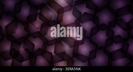 A sleek abstract background featuring a repeating pattern of dark, semi-transparent hexagons overlaid on a glowing, deep purple and black gradient bac Stock Photo