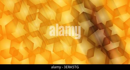 A bright orange abstract background composed of overlapping hexagonal shapes with warm light rays and a smooth gradient finish. Stock Photo