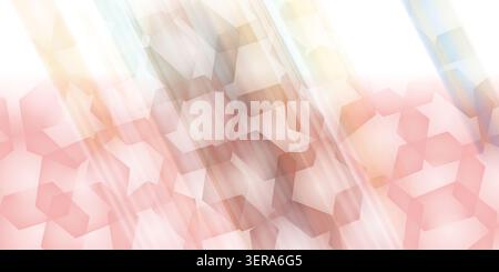 A soft, abstract background featuring a repeating hexagonal pattern overlaid with diagonal light streaks in warm pink, peach, and white tones. Stock Photo