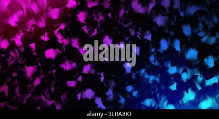 A vibrant abstract background featuring overlapping circular shapes illuminated with glowing neon purple and blue light gradients. Stock Photo
