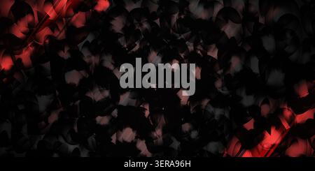 A dramatic abstract image featuring deep black tones contrasted by bold, glowing red light streaks cutting across the patterned, circular background. Stock Photo