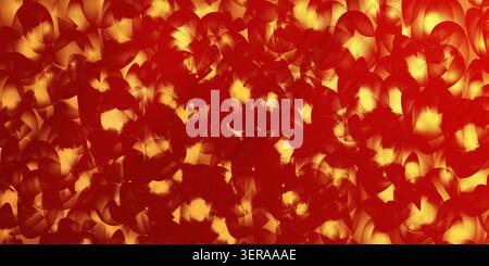 A vibrant abstract pattern featuring layers of overlapping circular and petal-like shapes in warm shades of red, orange, and gold, creating a textured Stock Photo