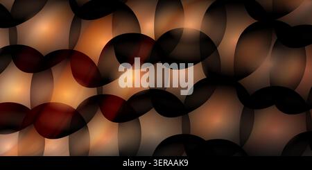 A dark abstract background featuring overlapping circular shapes in shades of black, brown, and glowing orange with soft light effects. Stock Photo