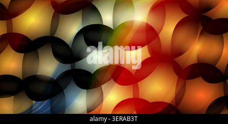 An abstract composition featuring overlapping circular shapes with warm, vibrant gradients of orange, red, and yellow contrasted against dark areas. Stock Photo