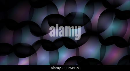 An abstract digital art background featuring a pattern of dark overlapping circular shapes with subtle iridescent and colorful light reflections. Stock Photo