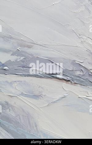 Oil painting with palette knife featuring texture and layers on canvas depicting abstract shapes in soft hues Stock Photo