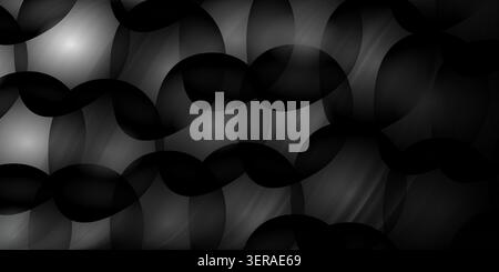 An abstract digital art background featuring a repeating pattern of translucent, overlapping circles in shades of black, gray, and white. Stock Photo