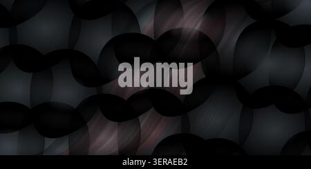 Minimalist dark abstract background with overlapping black and grey translucent circles, featuring subtle dark red glowing light waves. Stock Photo