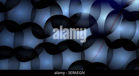 Deep blue and black abstract background featuring overlapping circular shapes, waves, and glowing light effects. Stock Photo