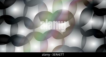 Modern abstract background with dark gray and white overlapping circles, featuring subtle iridescent color gradients and glowing light effects. Stock Photo