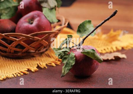 Organic Apple on Rustic Table with Blanket Stock Photo